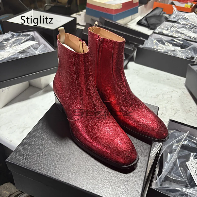 Men Shoes Size 11 - Kırmızı Hakiki Deri Chelsea Çizmeler Erkekler