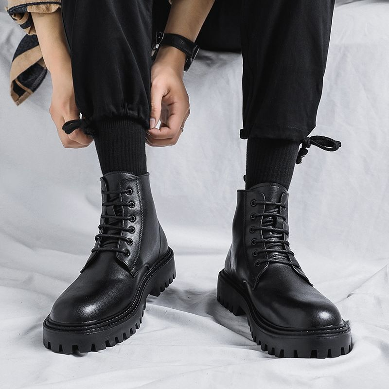 Men'S Shoes With Height Increase - Erkek Yüksek Bilekli Deri Botlar Moda