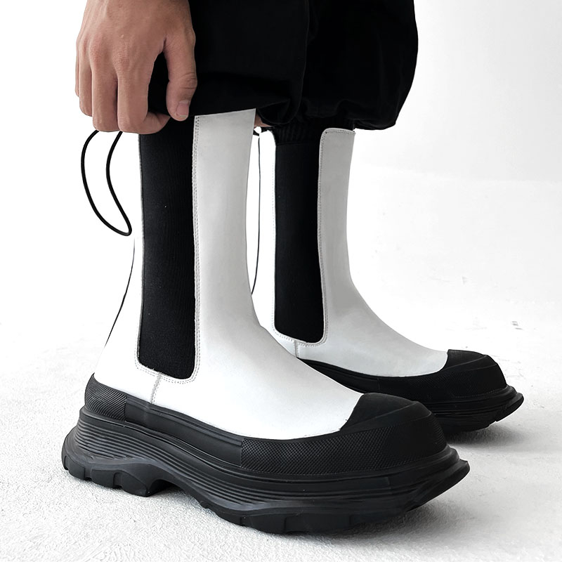 Men'S Shoes Black And White - Erkek moda sahne gece kulübü platform