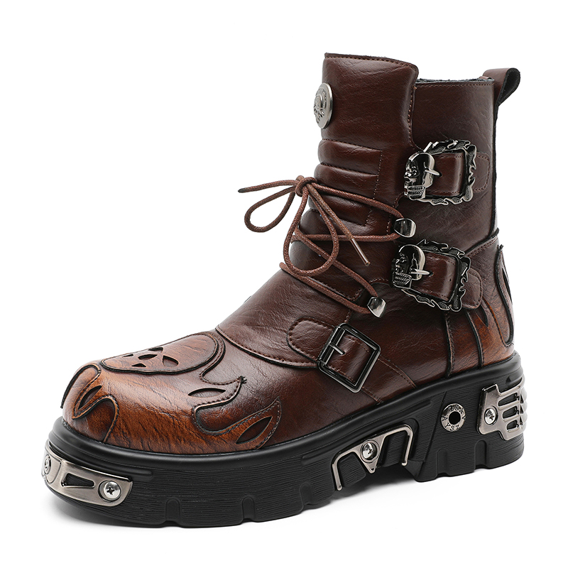 Men'S Shoes With Height Increase - Punk Tarzı Retro Havalı Kafatası Alev