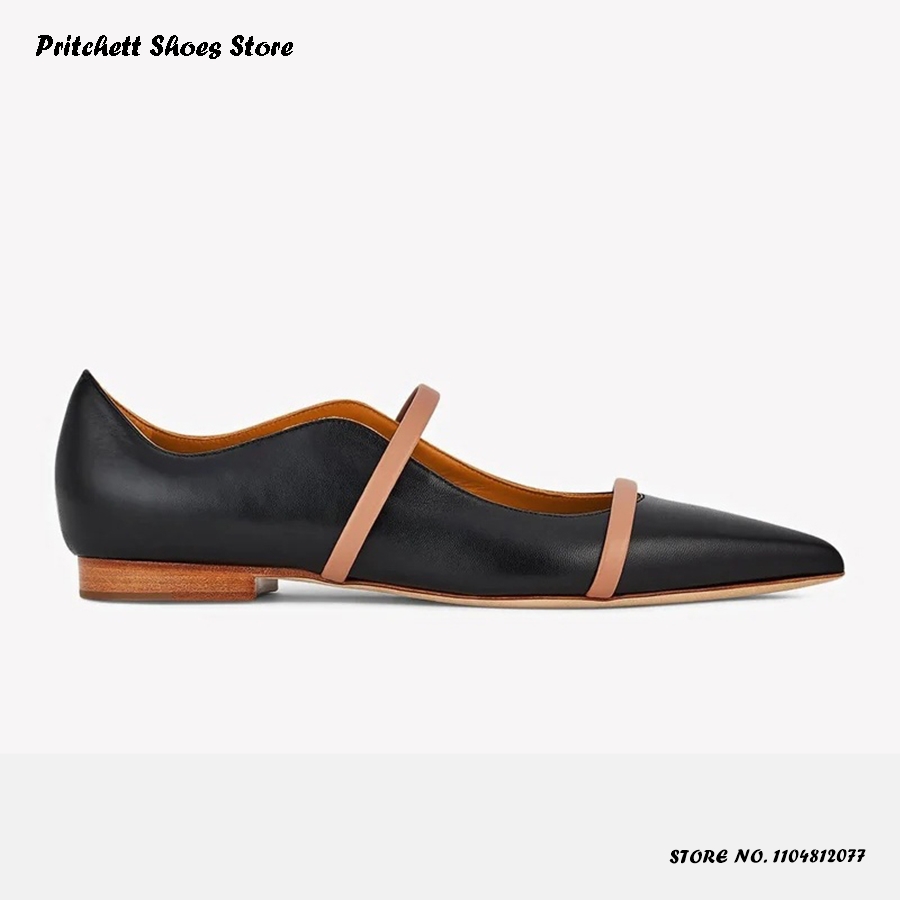 Men'S Shoes Slip On - Kadın Çift Bantlı Deri Bale Babetleri