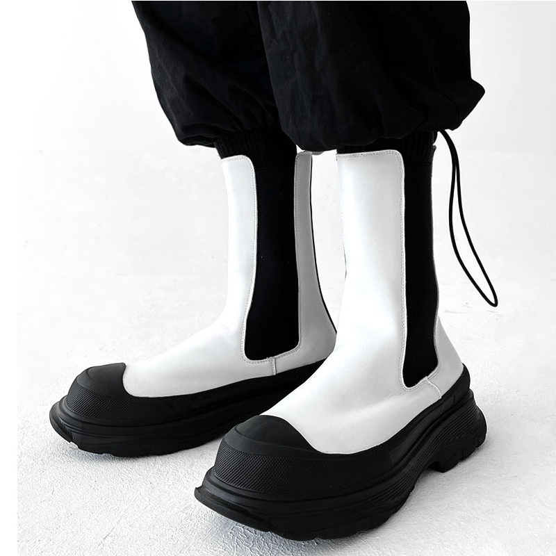 Men'S Shoes Black And White - Erkek modası punk sahne yüksek topuklu