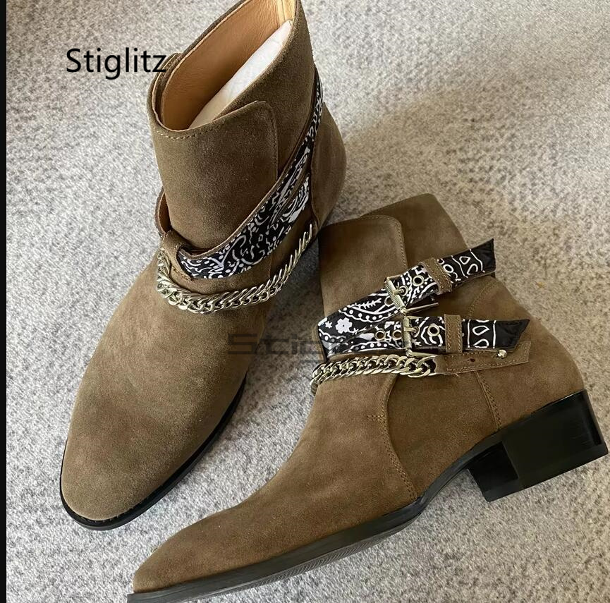 Men Shoes Size 11 - Sahte Süet Erkek Chelsea Zincir Botları