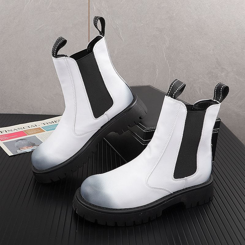 Men'S Shoes Black And White - Erkek Lüks Moda Hakiki Deri Botlar