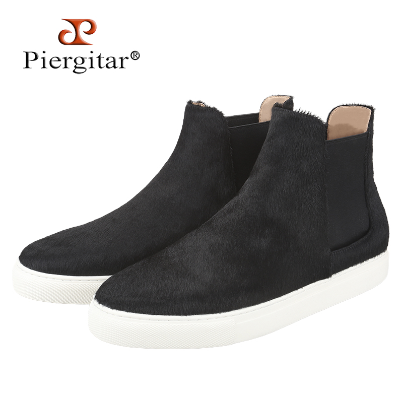 Men'S Shoes Black And White - Piergitar Kış Stilleri Siyah At Kılı