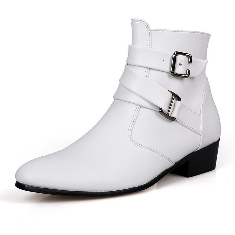 Men'S Shoes Black And White - Lüks Erkek Botları Deri Chelsea Çizmeler