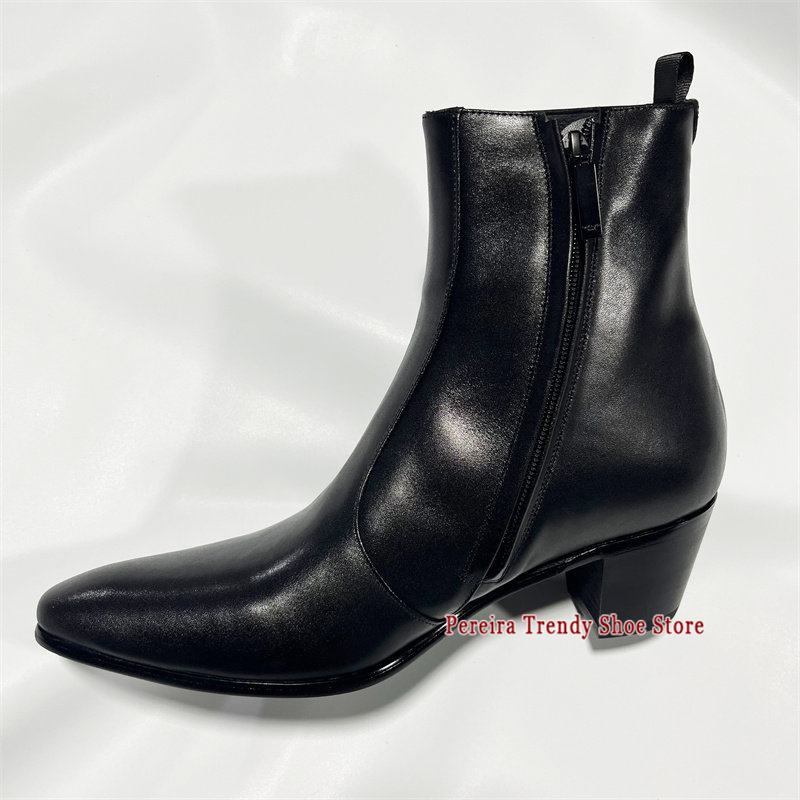 Men'S Shoes Black And White - İngiliz Tarzı Sığır Derisi 6CM Kalın